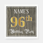Serviette En Papier 96e fête d'anniversaire — Faux Gold & Faux Wood Lo (Devant)