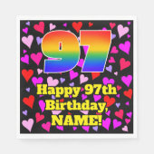 Serviette En Papier 97e anniversaire : Amour Hearts Motif, Arc-en-ciel (Devant)
