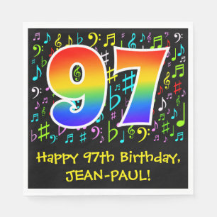 Serviette En Papier 97e anniversaire - Symboles de musique colorée, A
