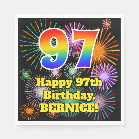 Serviette En Papier 97ème anniversaire : Fun Fireworks Motif + Rainbow (Devant)