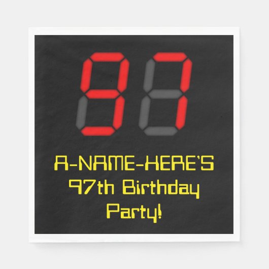 Serviette En Papier 97ème anniversaire : Rouge Digital Clock Style "97 (Devant)