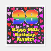 Serviette En Papier 98e anniversaire : Amour Hearts Motif, Arc-en-ciel (Devant)