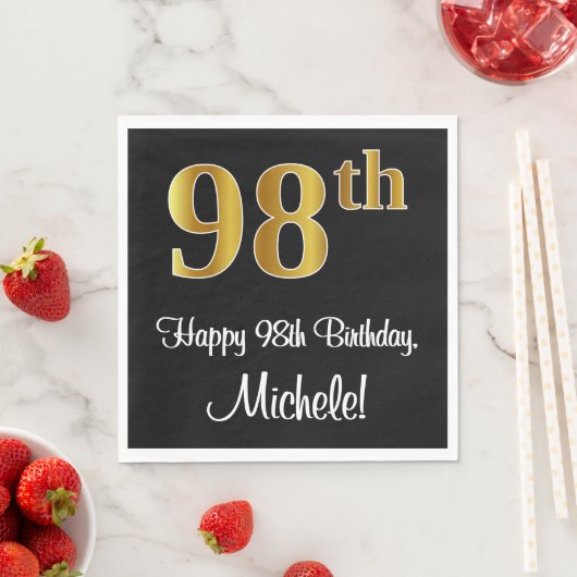Serviette En Papier 98e anniversaire ~ Elégant Luxueux Faux Gold Look  (En situation)
