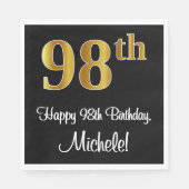 Serviette En Papier 98e anniversaire ~ Elégant Luxueux Faux Gold Look  (Devant)