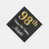 Serviette En Papier 98e anniversaire ~ Elégant Luxueux Faux Gold Look  (Coin)