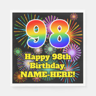 Serviette En Papier 98e anniversaire : Fun Fireworks Motif + Rainbow 9