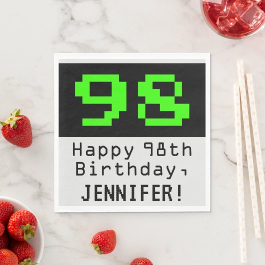 Serviette En Papier 98e anniversaire - Nerdy / Geeky Style "98" & Nom (En situation)