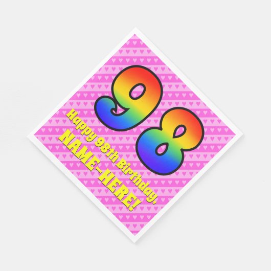 Serviette En Papier 98e anniversaire : Pink Stripes & Hearts, Arc en c (Coin)