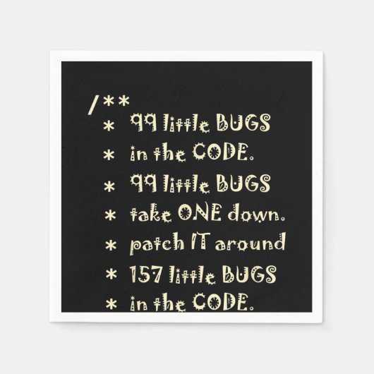 Serviette En Papier 99 Bugs Dans Le Logiciel Code Drôle Ingénieur Test (Devant)