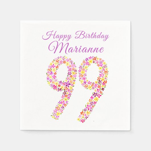 Serviette En Papier 99e anniversaire 99 fleurs aquarelle art (Devant)