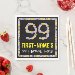 Serviette En Papier 99e anniversaire : Floral Flowers Numéro, Nom pers