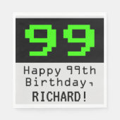 Serviette En Papier 99e anniversaire - Nerdy / Geeky Style "99" & Nom (Devant)