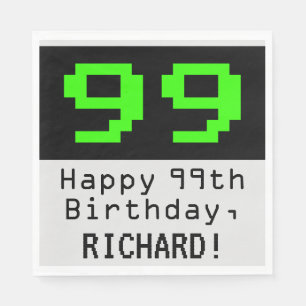 Serviette En Papier 99e anniversaire - Nerdy / Geeky Style "99" & Nom