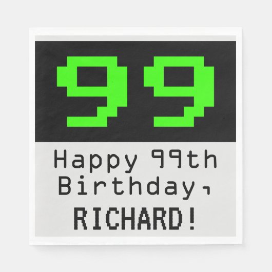 Serviette En Papier 99e anniversaire - Nerdy / Geeky Style "99" & Nom (Devant)