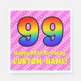 Serviette En Papier 99e anniversaire : Pink Stripes & Hearts, Rainbow