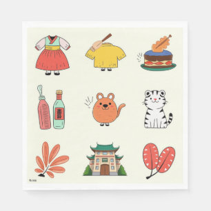 Serviette En Papier 9 Icônes de culture coréenne pour Napkin