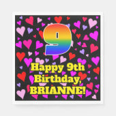 Serviette En Papier 9e anniversaire : Amour Hearts Motif, Arc-en-ciel (Devant)