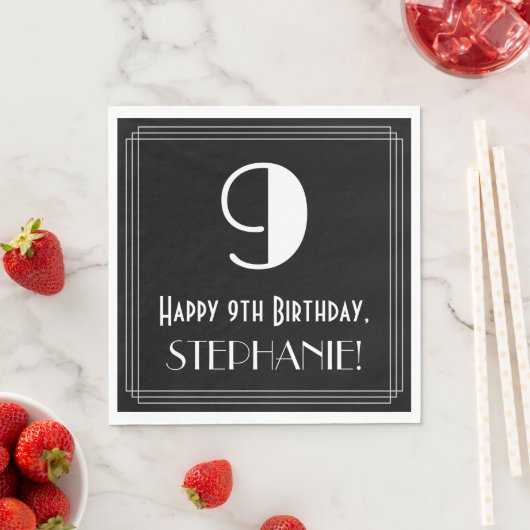 Serviette En Papier 9e anniversaire ~ Art Déco Inspiré Look "9", Nom (En situation)