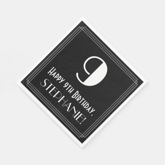 Serviette En Papier 9e anniversaire ~ Art Déco Inspiré Look "9", Nom (Coin)