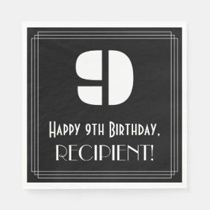 Serviette En Papier 9e anniversaire : Art Déco Inspiré Look "9" + Nom
