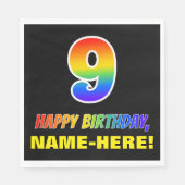 Serviette En Papier 9e anniversaire : Bold, amusant, simple, arc-en-ci (Devant)