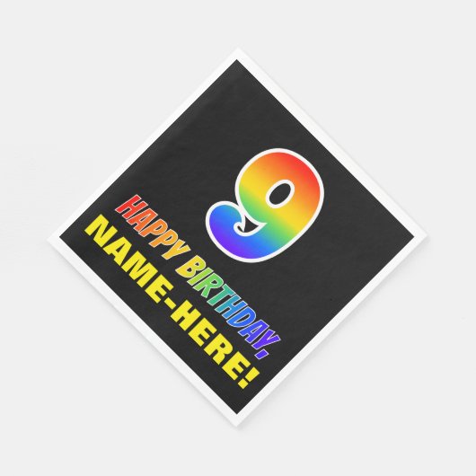 Serviette En Papier 9e anniversaire : Bold, amusant, simple, arc-en-ci (Coin)