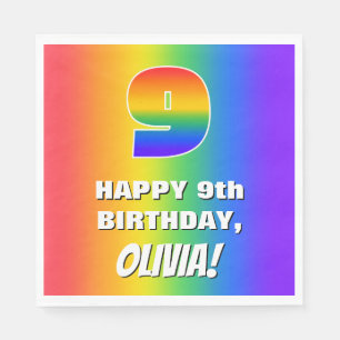 Serviette En Papier 9e anniversaire : coloré, amusant Motif arc-en-cie