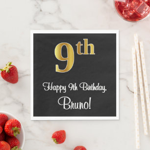 Serviette En Papier 9e anniversaire ~ Elégant luxe Faux Gold Look #