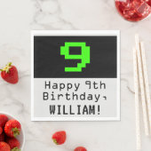 Serviette En Papier 9e anniversaire - Nerdy / Geeky Style "9" & Nom (En situation)