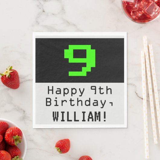 Serviette En Papier 9e anniversaire - Nerdy / Geeky Style "9" & Nom (En situation)