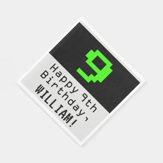Serviette En Papier 9e anniversaire - Nerdy / Geeky Style "9" & Nom (Coin)