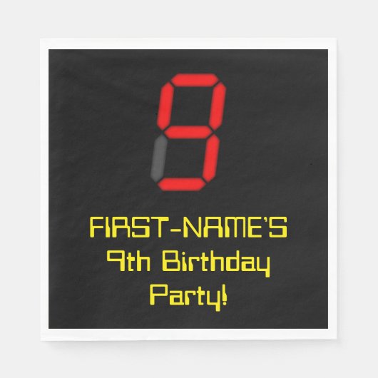 Serviette En Papier 9e anniversaire : Rouge Digital Horloge Style "9"  (Devant)