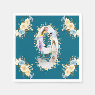 Serviette En Papier 9e anniversaire Turquoise photo Collage bleu jaune