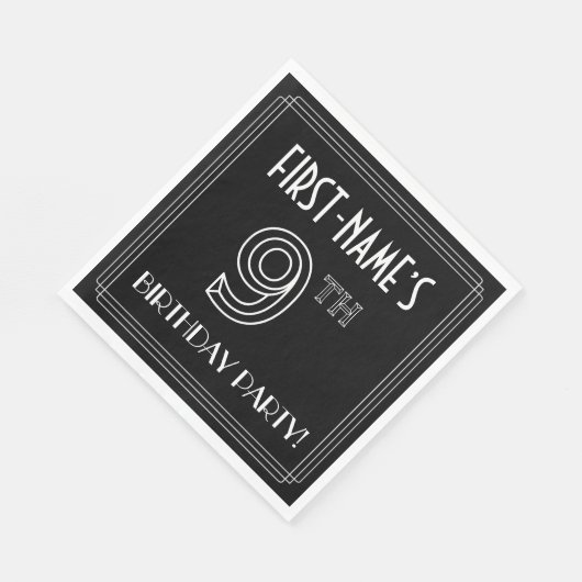 Serviette En Papier 9e fête d'anniversaire : Style Art Déco + Nom pers (Coin)