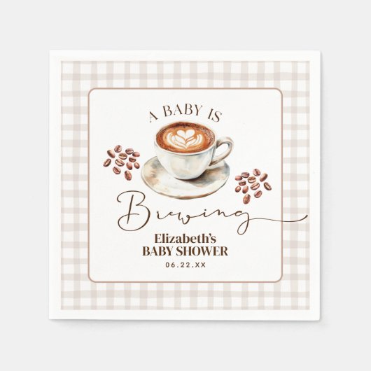 Serviette En Papier A Baby is Brewing Coffee Theme Baby Shower (Devant)