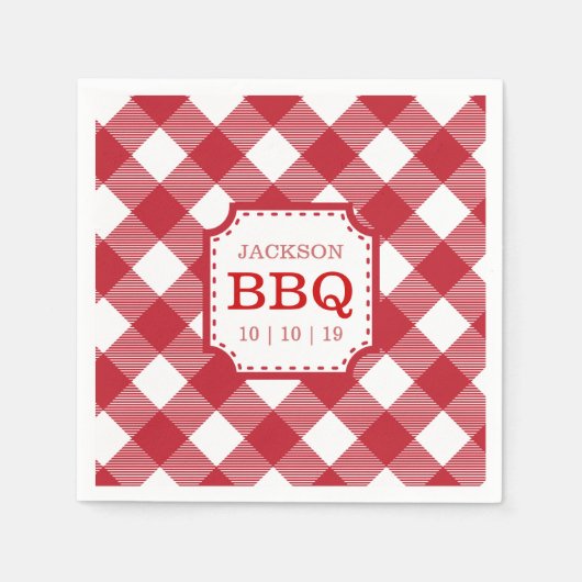 Serviette en papier à carreaux rouge gingham (Devant)