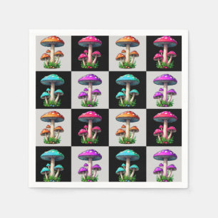 Serviette En Papier à damiers champignon géométrique