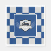 Serviette En Papier À damiers et moto bleu et gris (Devant)