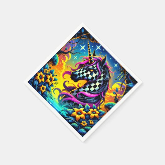 Serviette En Papier à damiers licorne (Coin)