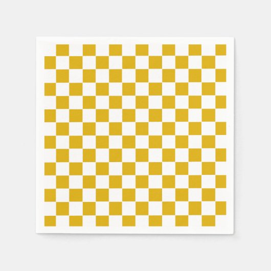 Serviette En Papier à damiers moutarde jaune et blanc (Devant)