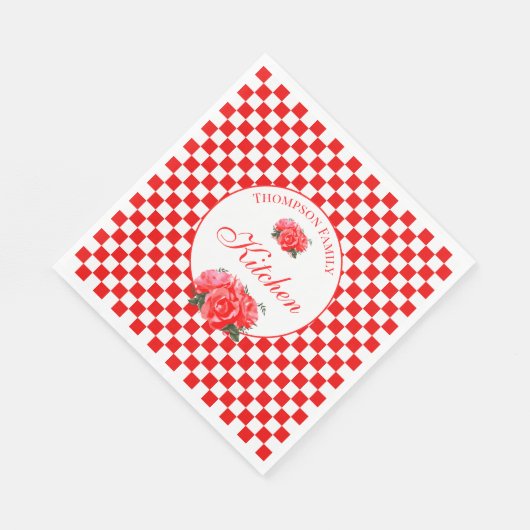 Serviette En Papier À damiers rétro rouge et blanc (Coin)