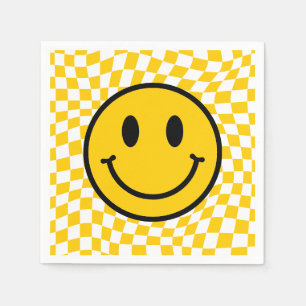 Serviette En Papier à damiers Vave Jaune Preppy Sourire Anniversaire