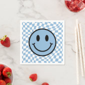Serviette En Papier à damiers Wavy Blue Preppy Smile Anniversaire (En situation)