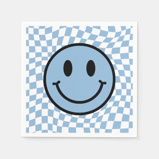 Serviette En Papier à damiers Wavy Blue Preppy Smile Anniversaire (Devant)