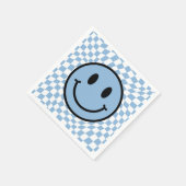 Serviette En Papier à damiers Wavy Blue Preppy Smile Anniversaire (Coin)