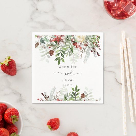 Serviette En Papier À feuillage persistant élégant mariage de Noël (En situation)