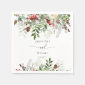 Serviette En Papier À feuillage persistant élégant mariage de Noël (Devant)