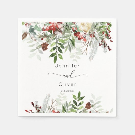 Serviette En Papier À feuillage persistant élégant mariage de Noël (Devant)