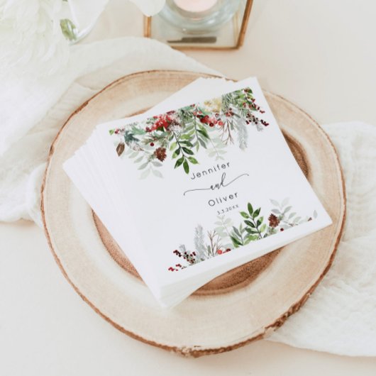 Serviette En Papier À feuillage persistant élégant mariage de Noël