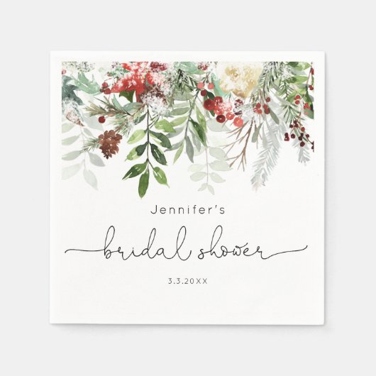 Serviette En Papier À feuillage persistant et élégante douche nuptiale (Devant)